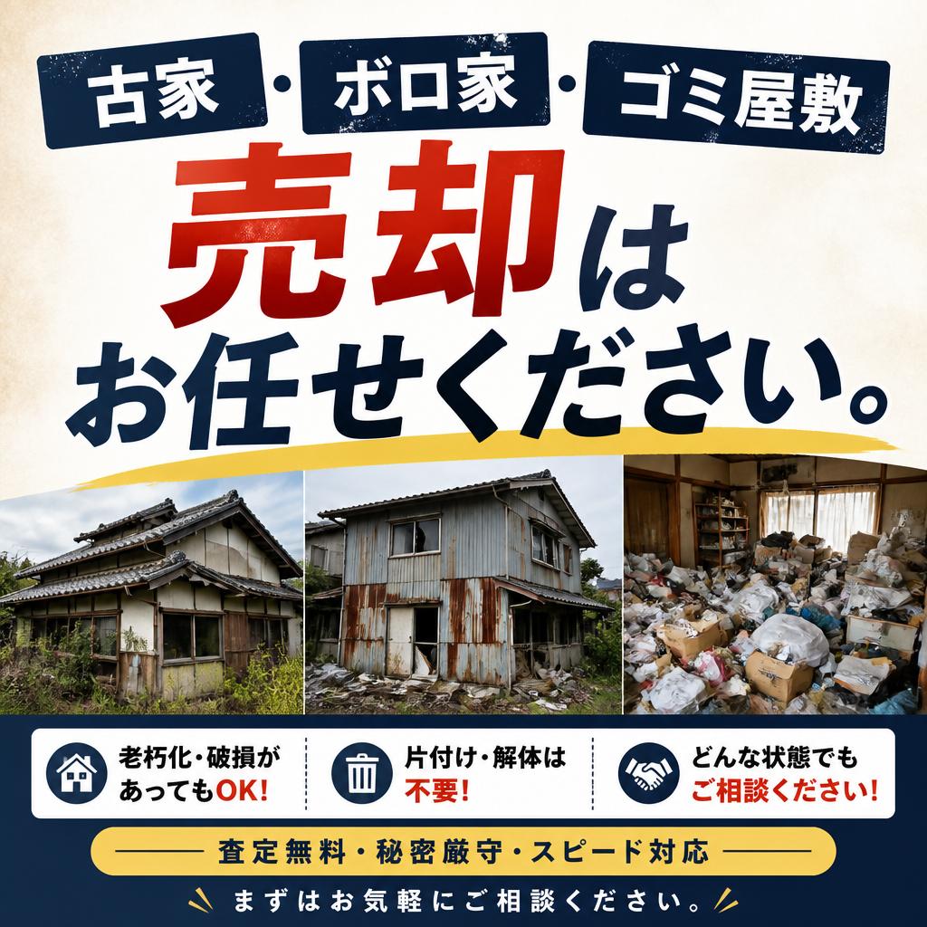 古家・ボロ家・ゴミ屋敷の売却はお任せください。