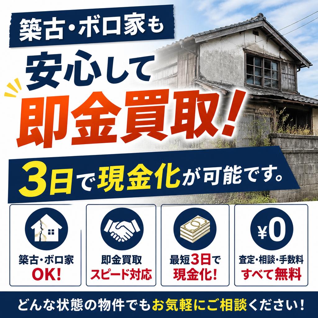 築古・ボロ家も安心して即金買取！3日で現金化が可能です。
