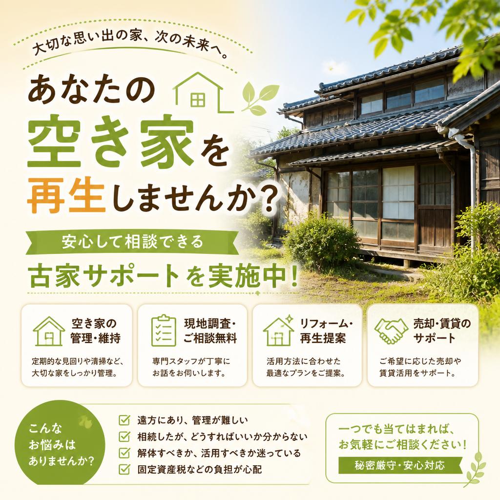 あなたの空き家を再生しませんか？安心して相談できる古家サポートを実施中！