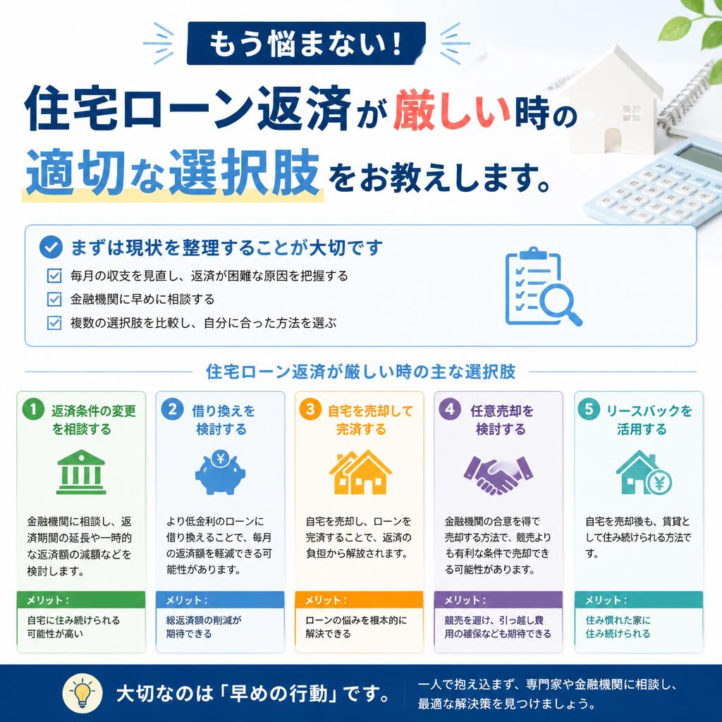 もう悩まない！住宅ローン返済が厳しい時の適切な選択肢をお教えします。